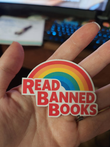 Read Banned Books Sticker – Rainbow Vinyl Laptop & Water Bottle Decal